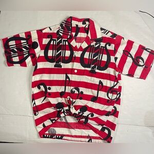 VTG Nalu Fashions Music Notes Teacher Button Up Shirt Womens Honolulu‎ Stripes